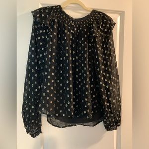 Loft NWOT black flutter shoulder blouse with iridescent embroidered spots - sz M